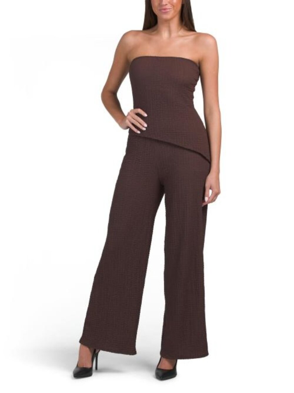 SEE YOU MONDAY 2pc Pucker Asymmetrical Hem Tube Top And Pants Set